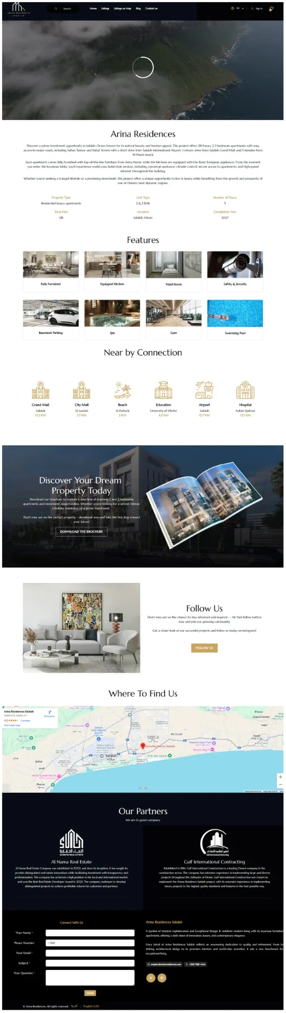 Arina Residences website, full property page