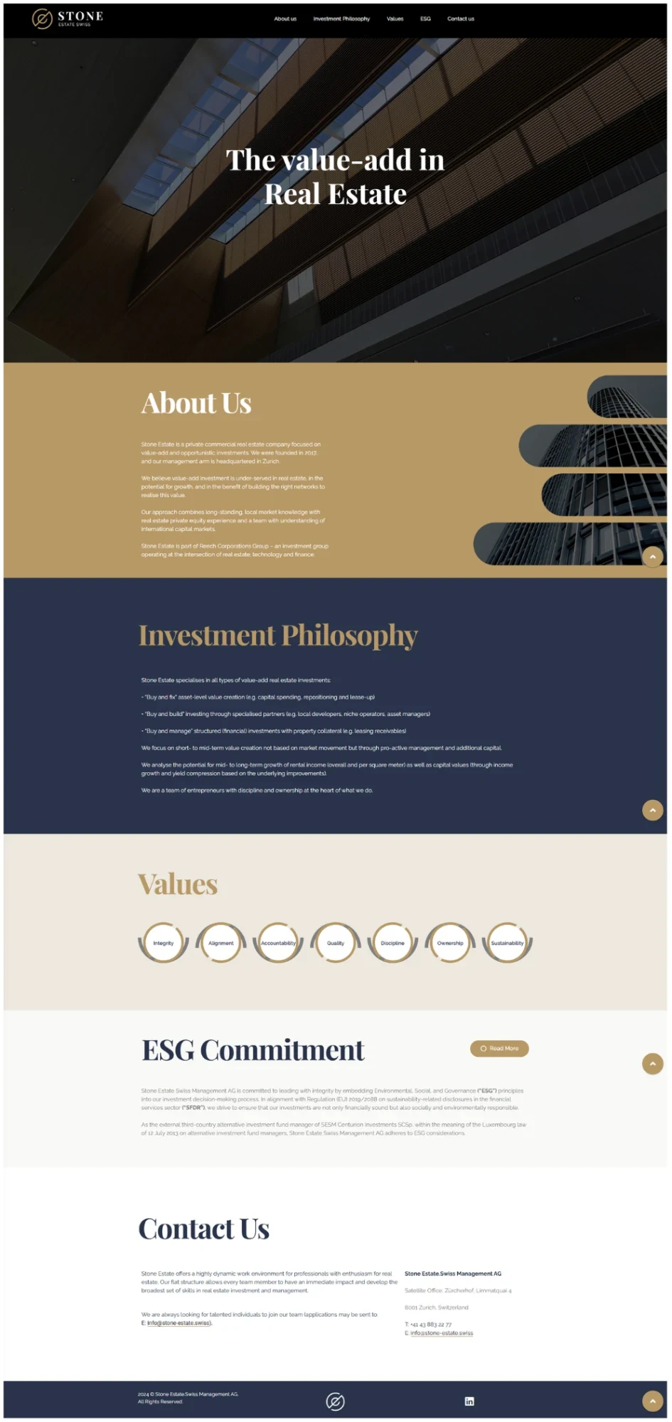 Stone Estate website, full home page